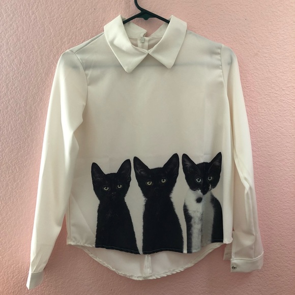 Tops - Black Cats Collared Long Sleeve